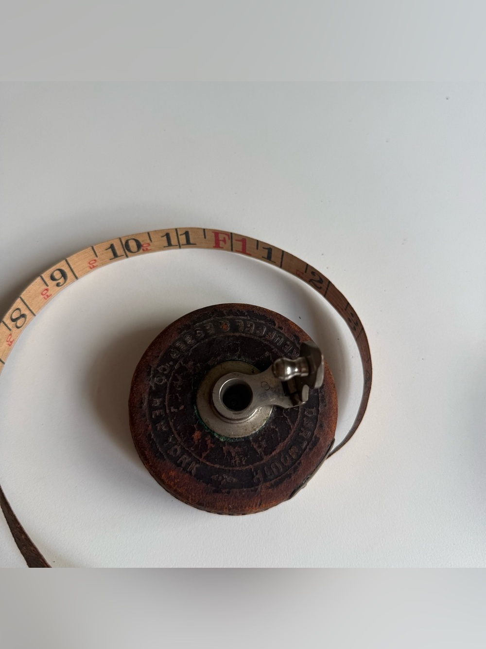 Vintage Round Retractable Tape Measure Dartmouth New York Keuffel Esser Brown